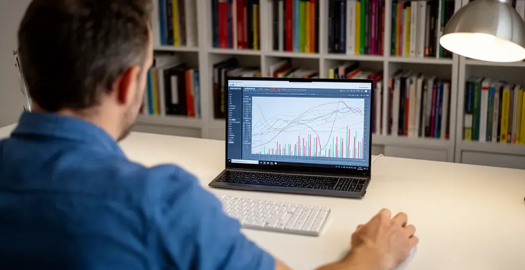 Professionnel consultant des statistiques immobilières sur ordinateur