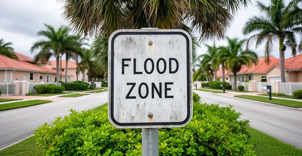 Panneau officiel zone inondable (flood zone) dans quartier résidentiel de Floride